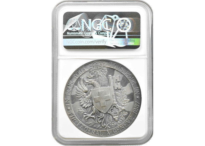 Switzerland silver medal 1887, NGC UNC Det., "Geneva Shooting Festival"