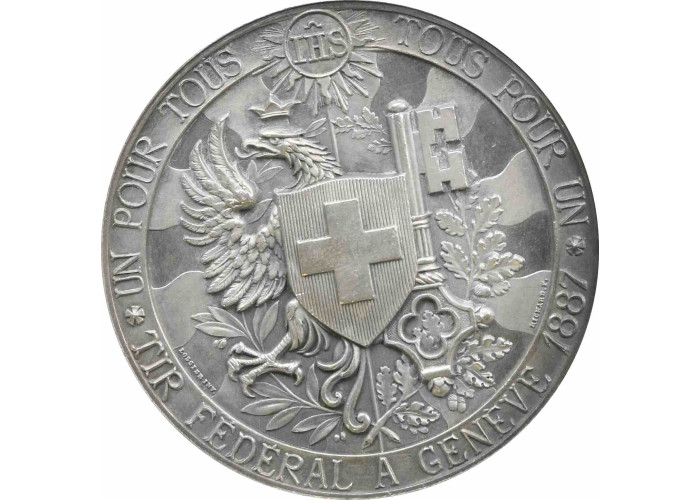 Switzerland silver medal 1887, NGC UNC Det., "Geneva Shooting Festival"
