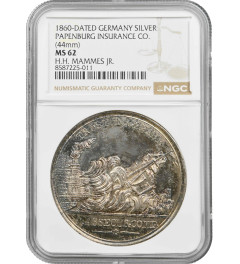Germany silver medal 1860, NGC MS62, "Papenburg Insurance Co." Top Pop