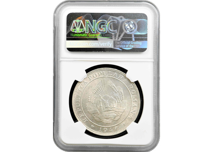 Romania silver medal 1948, NGC MS63, "Nicolae Balcescu - Revolution 100th Ann."
