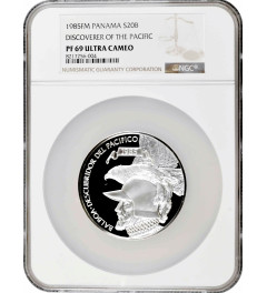 Panama 20 balboas 1985 FM, NGC PF69 UC, "Balboa, Discoverer of the Pacific"