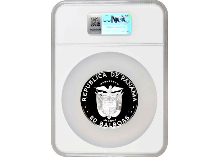 Panama 20 balboas 1985 FM, NGC PF69 UC, "Balboa, Discoverer of the Pacific"
