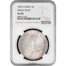 South Africa (Transvaal) 5 shillings 1892, NGC AU58, "Paul Kruger (1880 - 1900)"