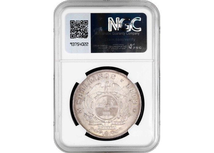 South Africa (Transvaal) 5 shillings 1892, NGC AU58, "Paul Kruger (1880 - 1900)"