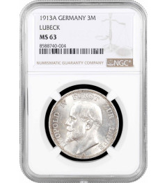 Lippe-Detmold 3 mark 1913 A, NGC MS63, "Prince Leopold IV (1905 - 1918)"