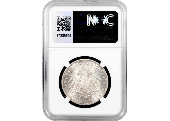 Lippe-Detmold 3 mark 1913 A, NGC MS63, "Prince Leopold IV (1905 - 1918)"