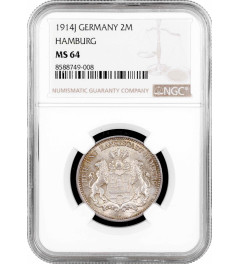 Hamburg 2 mark 1914 J, NGC MS64, "Free City (1871 - 1918)" silver coin