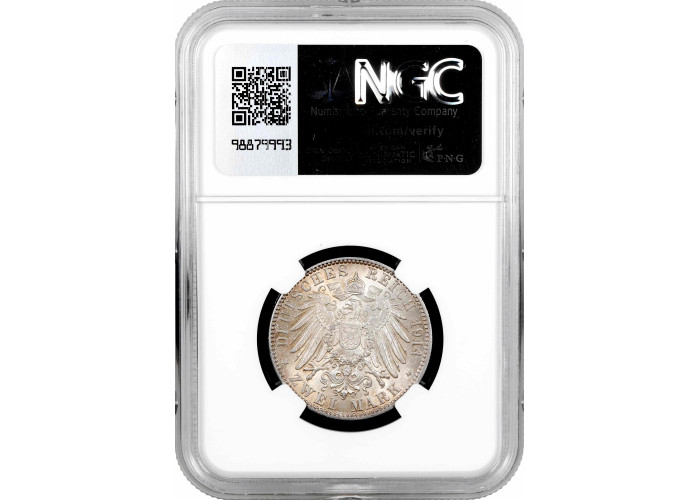 Hamburg 2 mark 1914 J, NGC MS64, "Free City (1871 - 1918)" silver coin
