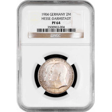 Hesse-Darmstadt 2 mark 1904, NGC PF64, "400th Anniversary - Birth of Philip I"