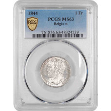 Belgium 1 franc 1844, PCGS MS63, "King Leopold I (1832 - 1865)" Top Pop 2/0