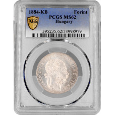Ungarn 1 Forint 1884 KB, PCGS MS62, "Kaizer Franz Joseph I (1848 - 1916)"