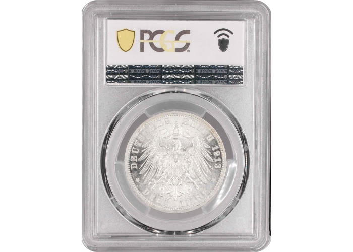 Lubeck 3 mark 1913, PCGS MS65, "Free city of Lubeck (1871 - 1918)" silver coin