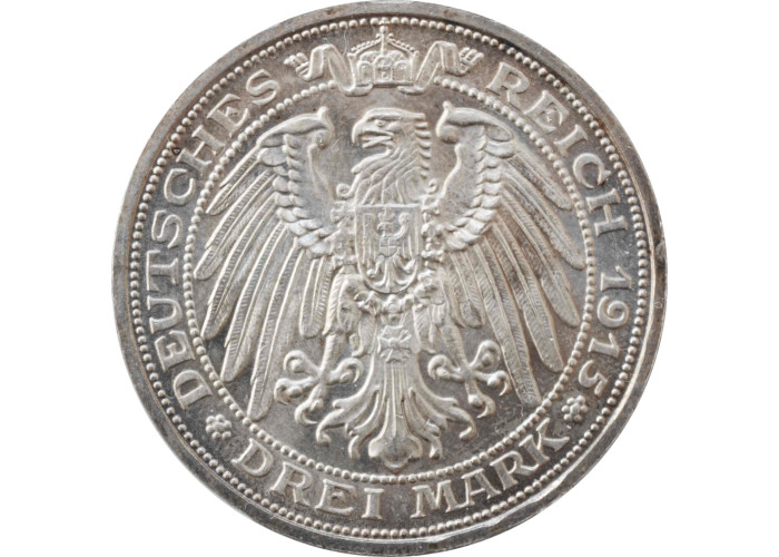 Mecklenburg-Schwerin 3 mark 1915 A, PCGS MS65, "Duchy of Mecklenburg-Schwerin"