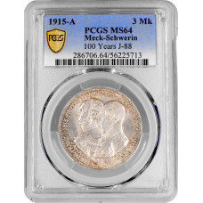 Mecklenburg-Schwerin 3 mark 1915 A, PCGS MS64, "Duchy of Mecklenburg-Schwerin"