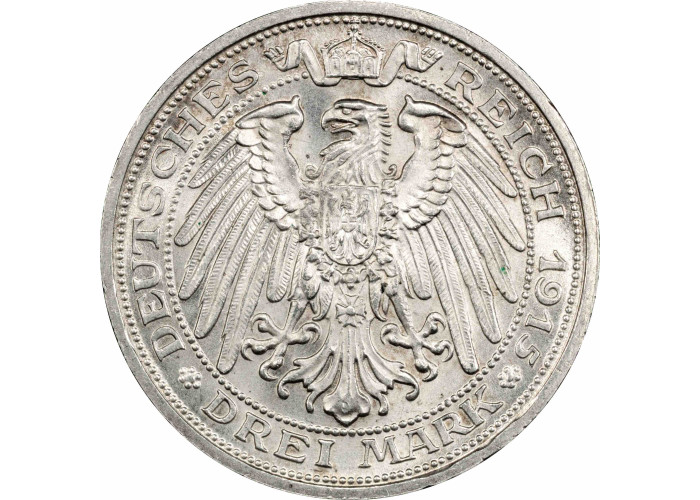 Mecklenburg-Schwerin 3 mark 1915 A, PCGS MS64, "Duchy of Mecklenburg-Schwerin"