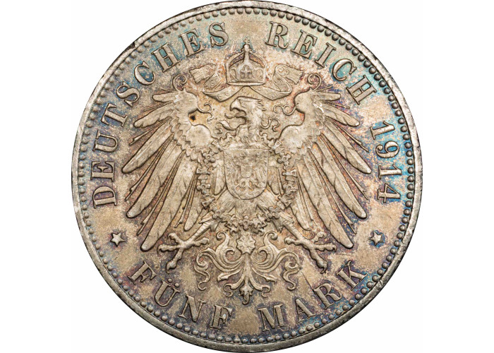 Prussia 5 mark 1914 A, PCGS MS62, "King Wilhelm II (1888 - 1918)" silver coin