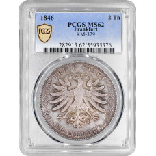Франкфурт 2 талера 1846 г., PCGS MS62, "Вольный город Франкфурт (1807 - 1866)"