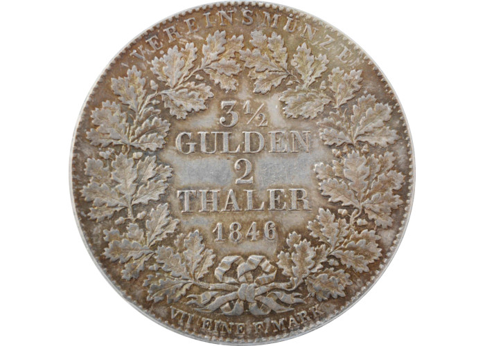 Франкфурт 2 талера 1846 г., PCGS MS62, "Вольный город Франкфурт (1807 - 1866)"