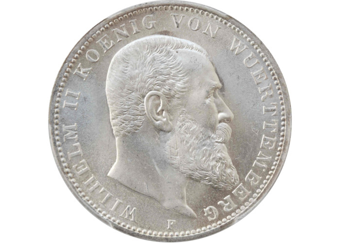 Wurttemberg 3 mark 1912 F, PCGS MS66, "King William II (1891 - 1918)"