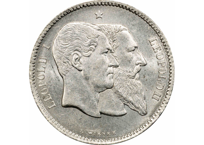 Belgium 1 franc 1880, PCGS MS63, "50th Anniversary - Independence" silver coin