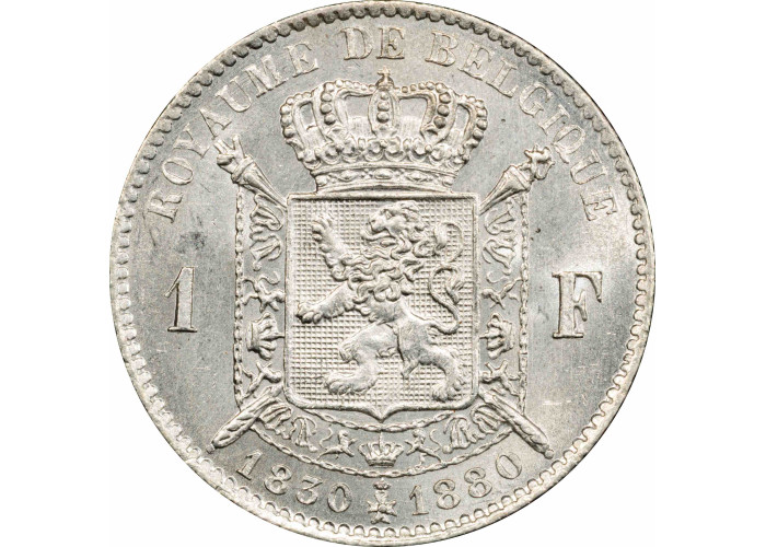 Belgium 1 franc 1880, PCGS MS63, "50th Anniversary - Independence" silver coin