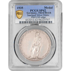 Germany - Third Reich silver medal 1935, PCGS SP62, "Saarland Reunification"