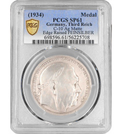 Germany silver medal 1934, PCGS SP61, "Death of Hindenburg (1847 - 1934)" 