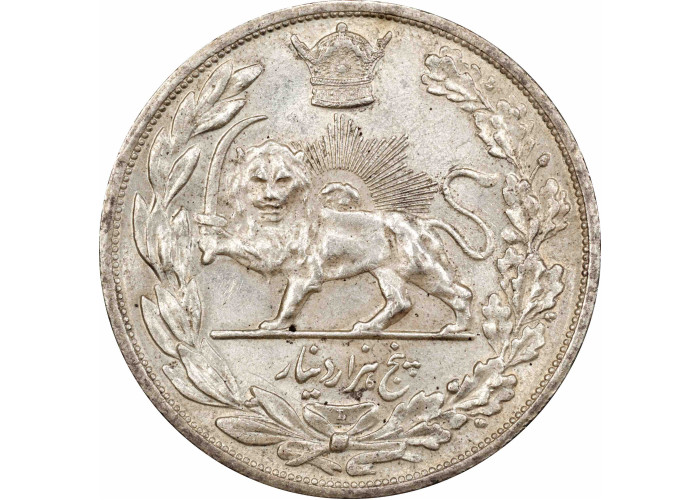Persia 5000 dinars AH 1306 (1927) L, PCGS MS62, "Reza Shah Pahlavi (1925 - 1930)"
