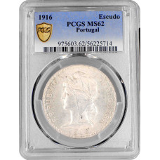 Portugal 1 escudo 1916, PCGS MS62, "Portuguese Republic (1911 - 1969)"