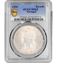 Portugal 1 escudo 1916, PCGS MS62, "Portuguese Republic (1911 - 1969)"