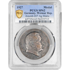 Weimar Republic silver medal 1927, PCGS SP62, "80th Ann. of Paul von Hindenburg"