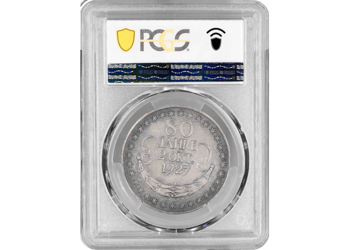 Weimar Republic silver medal 1927, PCGS SP62, "80th Ann. of Paul von Hindenburg"