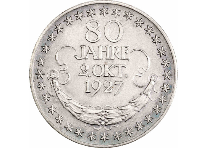 Weimar Republic silver medal 1927, PCGS SP62, "80th Ann. of Paul von Hindenburg"