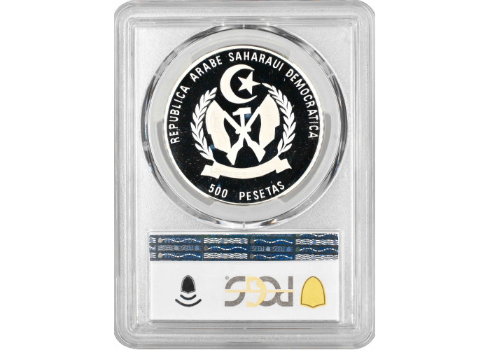 Western Sahara (Saharawi) 500 pesetas 1993, PCGS PR69 DCAM, "Tarbosaurus Bataar"