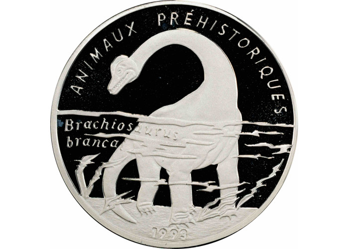 Республика Конго 1000 франков 1993 г., PCGS PR69 DCAM, "Брахиозавр" Top Pop 2/0