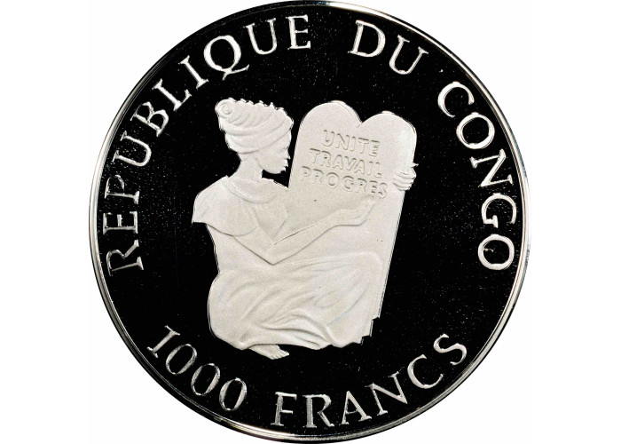 Республика Конго 1000 франков 1993 г., PCGS PR69 DCAM, "Брахиозавр" Top Pop 2/0