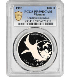 Вьетнам 100 донгов 1993 г., PCGS PR69 DCA, "Доисторические животные - Рамфоринхи" Top Pop