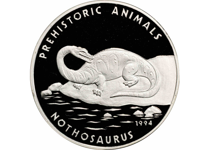 Камбоджа 20 риелей 1994 г., PCGS PR69 DCAM, "Доисторические животные - Нотозавр" Top Pop 1/0