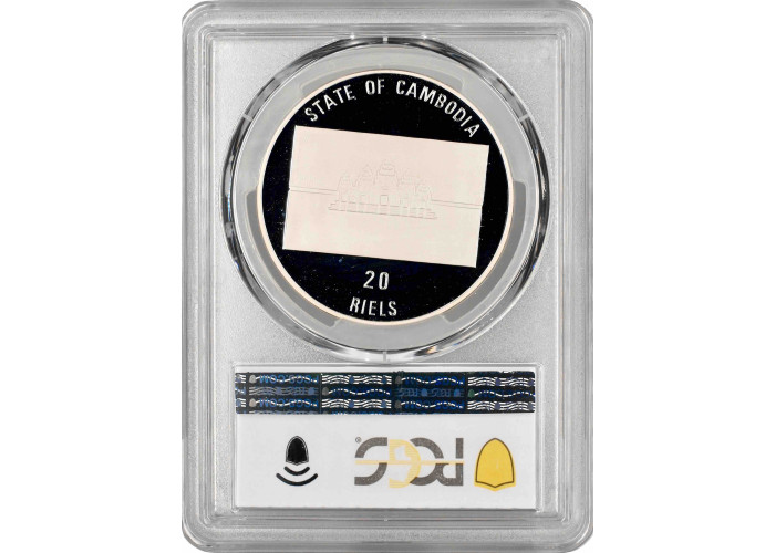 Камбоджа 20 риелей 1993 г., PCGS PR69 DCAM, "Доисторические животные - Индрикотерии" Top Pop