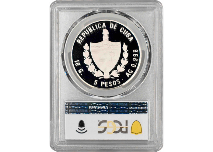 Cuba 5 pesos 1994, PCGS PR70 DCAM, "Prehistoric Animals - Triceratops" Top Pop 1/0