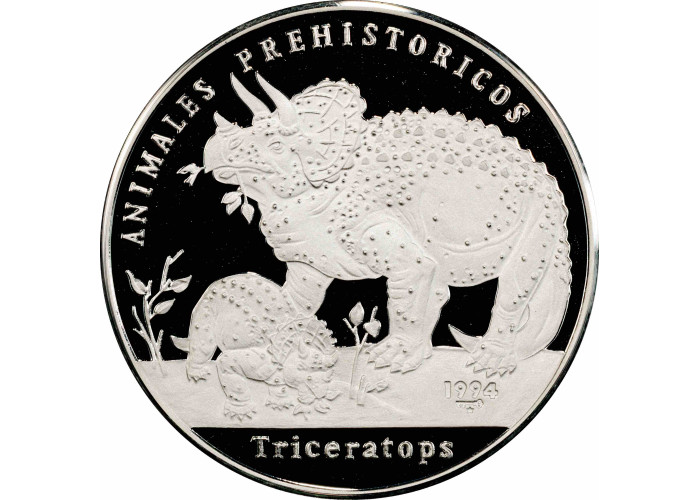 Cuba 5 pesos 1994, PCGS PR70 DCAM, "Prehistoric Animals - Triceratops" Top Pop 1/0