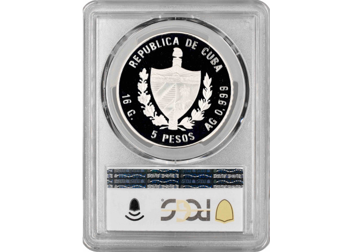 Cuba 5 pesos 1994, PCGS PR69 DCAM, "Prehistoric Animals - Maiasaura" Top Pop 1/0