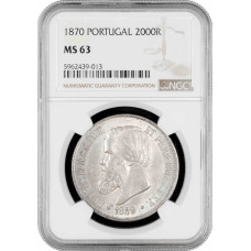 Brazil 2000 reis 1889, NGC MS63, "Emperor Pedro II (1831 - 1889)"