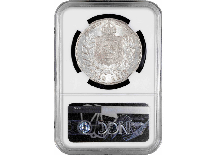 Бразилия 2000 рейсов 1888 г., NGC MS63, "Император Педро II (1831 - 1889)"