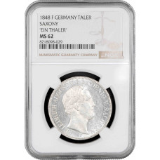 Саксония 1 талер 1848 г. F, NGC MS62, "Король Фридрих Август II (1836 - 1854)"