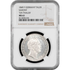 Sachsen 1 Taler 1848 F, NGC MS61, "Friedrich August II (1836 - 1854)" Top Pop
