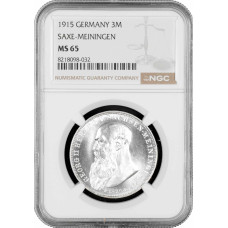Saxe-Meiningen 3 mark 1915, NGC MS65, "Death of Georg II" silver coin