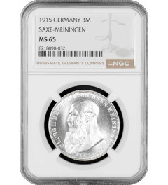 Saxe-Meiningen 3 mark 1915, NGC MS65, "Death of Georg II" silver coin