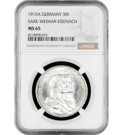 Saxe-Weimar-Eisenach 3 mark 1915 A, NGC MS65, "100th Anniversary - Grand Duke's"