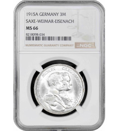Saxe-Weimar-Eisenach 3 mark 1915 A, NGC MS66, "100th Anniversary - Grand Duke's"